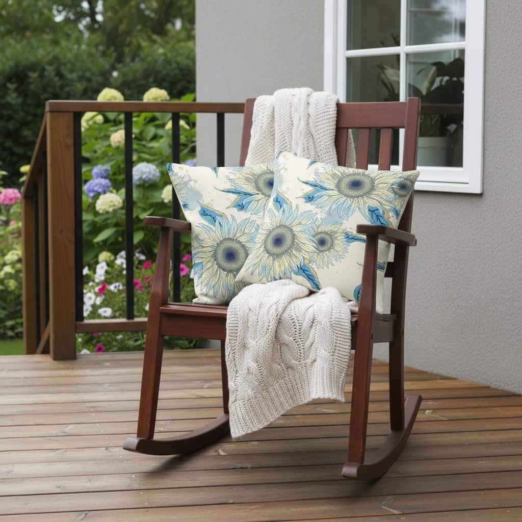 HomeRoots Set of Two 16" X 16" Green and Yellow Blown Seam Floral Indoor Outdoor Throw Pillow - 16.00' X '16.00' X '5.00