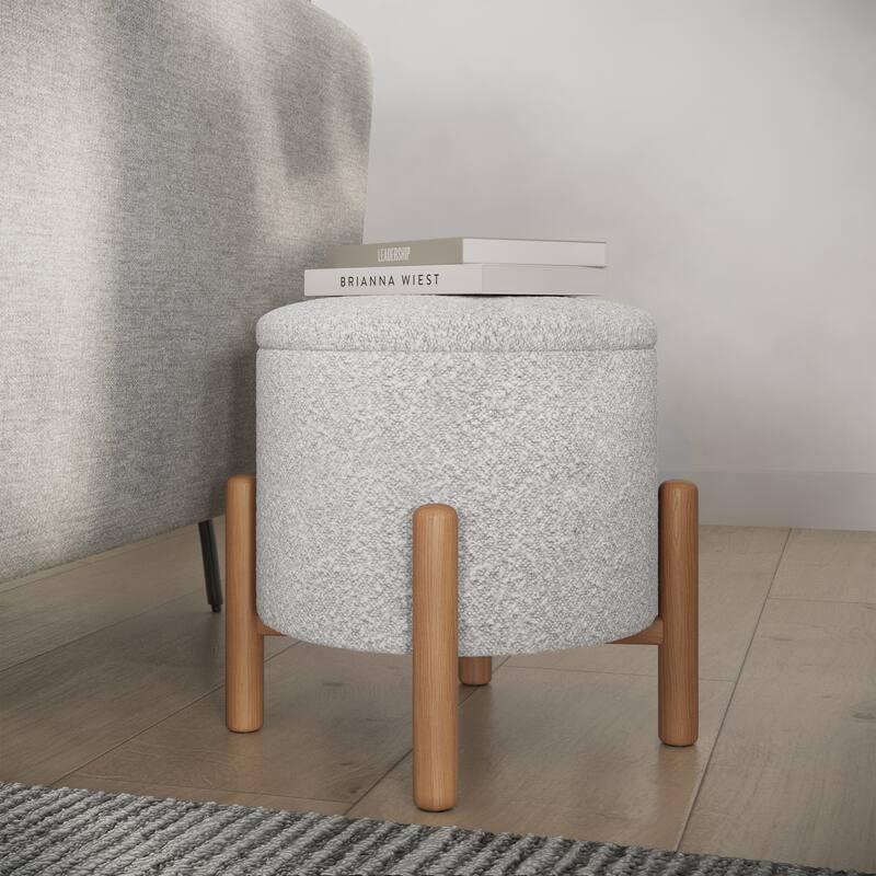 Lavish Home Round Storage Ottoman, Gray