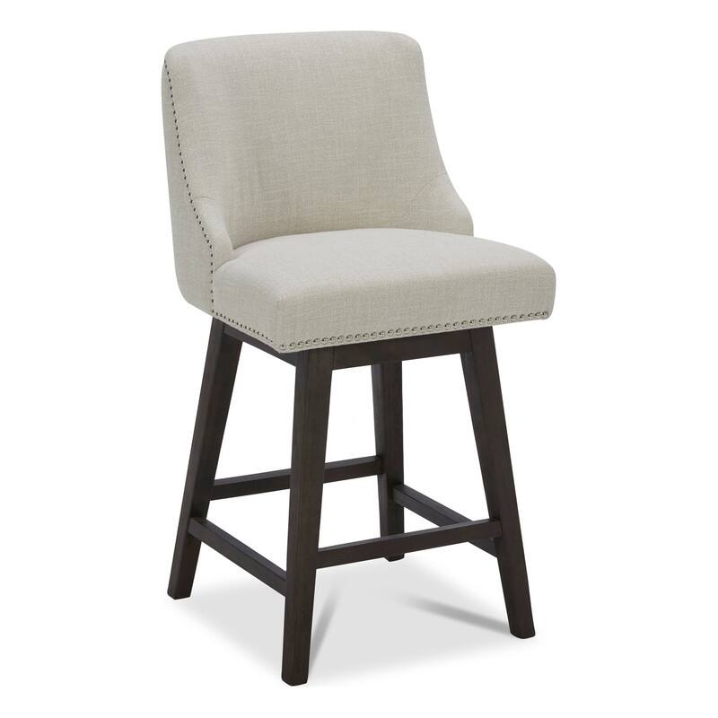 Spruce & Spring Olive Upholstered Counter Height Swivel Barstools-Single - Linen-Performance Fabric