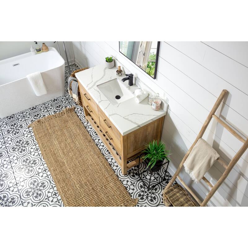 Willow Collections 48 in. W x 22 in. D Parker Solid Teak Single Sink Bathroom Vanity with Countertop