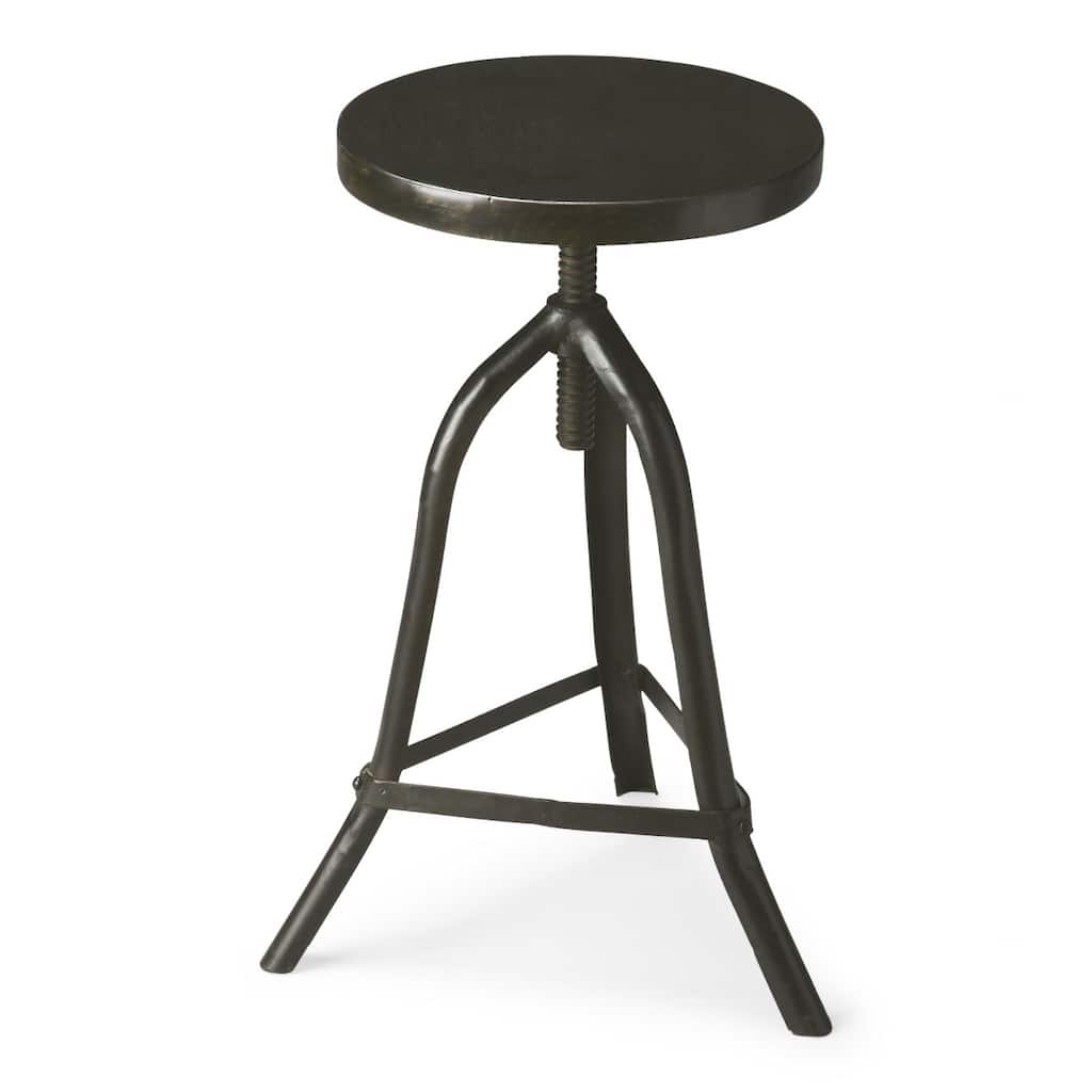 Black Iron Adjustable Height Bar Stool with Round Solid Wood Seat Tripod Legs - 14.5” x 15” x 26” (D x W x H)