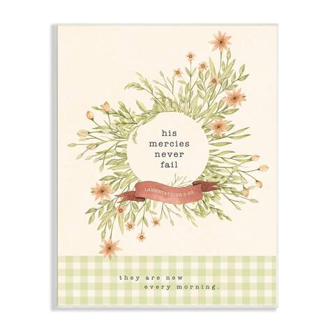 Stupell Industries His Mercies Never Fail Proverb Country Floral Wreath Wood Wall Art - Brown