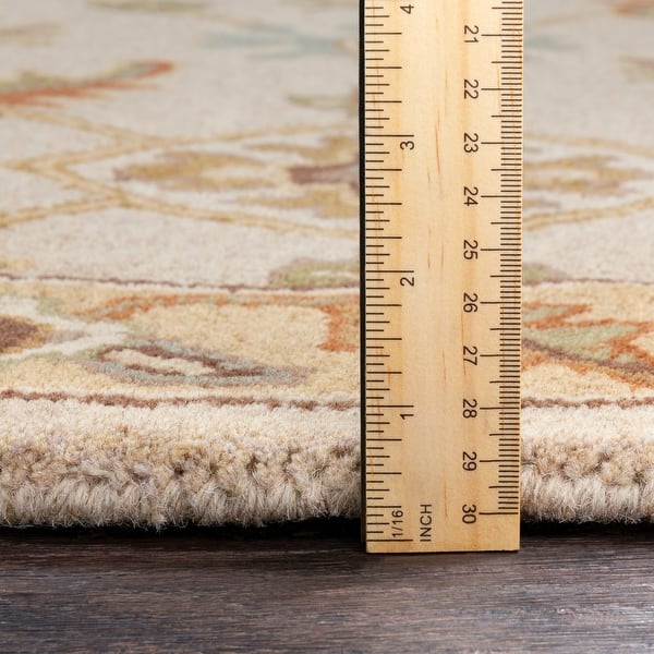 Hand-tufted Wendy Beige/Green Wool Area Rug - 6' x 9' Oval