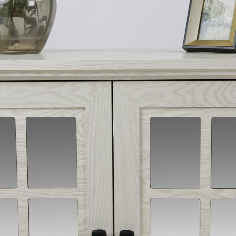 Anmytek 2 Door Acrylic Mirrored Sideboard Cabinet White Wood Grain