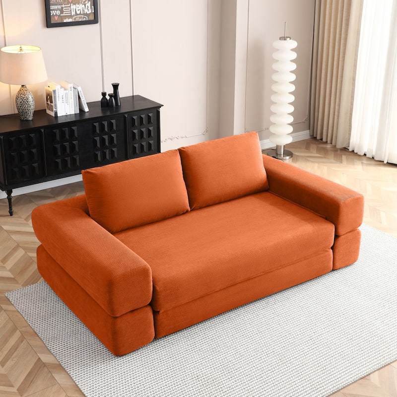 Multi-Functional Folding Sofa Bed Convertible Floor Sofa Couch Lounge Sofa Orange Sleeper Sofa Couch with Pillows