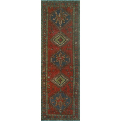 Fine Vintage Distressed Biecafor Red/Navy Runner - 3'2" x 10'2"