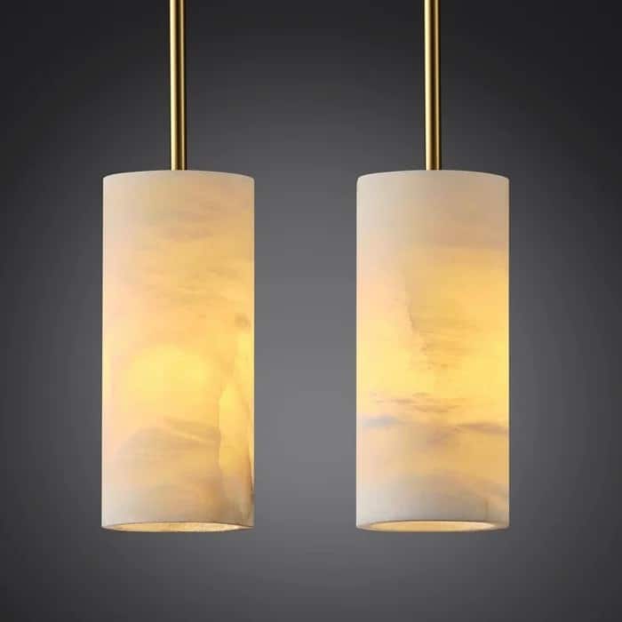 Dimmable LED Solid Brass Pendant Light with Spanish Alabaster Shade