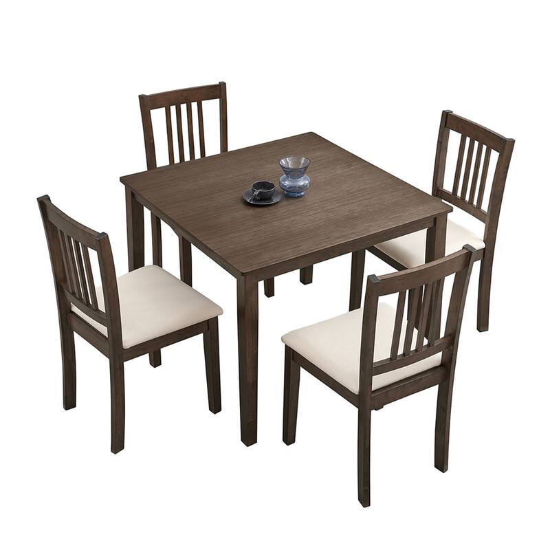 Space-Saving 5-Piece Dining Table Set with Rustic Wooden Table and Comfortable Upholstered Chairs - Ideal for Apartments
