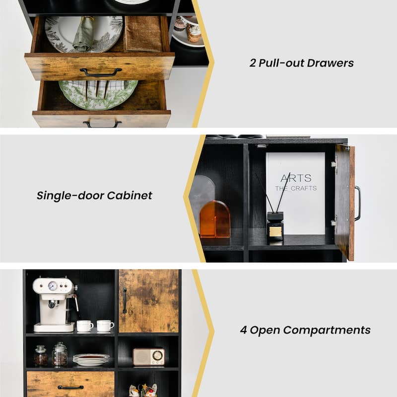 Costway Industrial Buffet Sideboard Storage Cabinet Organizer Cupboard - 31.5'' x 16'' x 42'' (L x W x H)