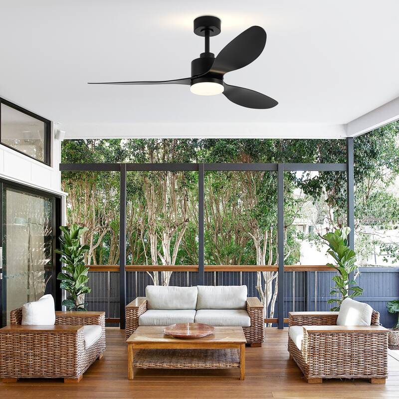 52'' Black Ceiling Fan With Led Lights And Remote Control