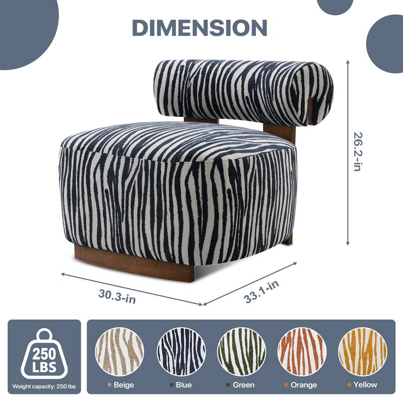 Rossetta Zebra-Striped Chenille Fabic Low Cylindrical Backrest Armchair with High-Quality Foam Cushion
