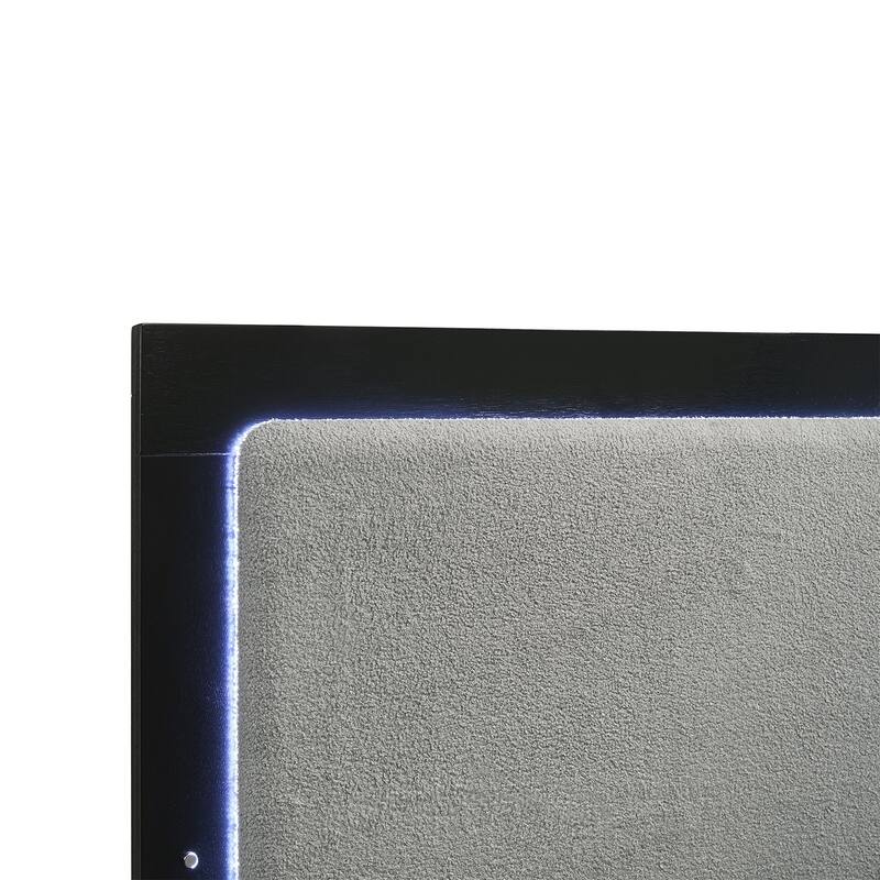 Upholstered Panel Bed with LED Lighting in Black and Light Gray
