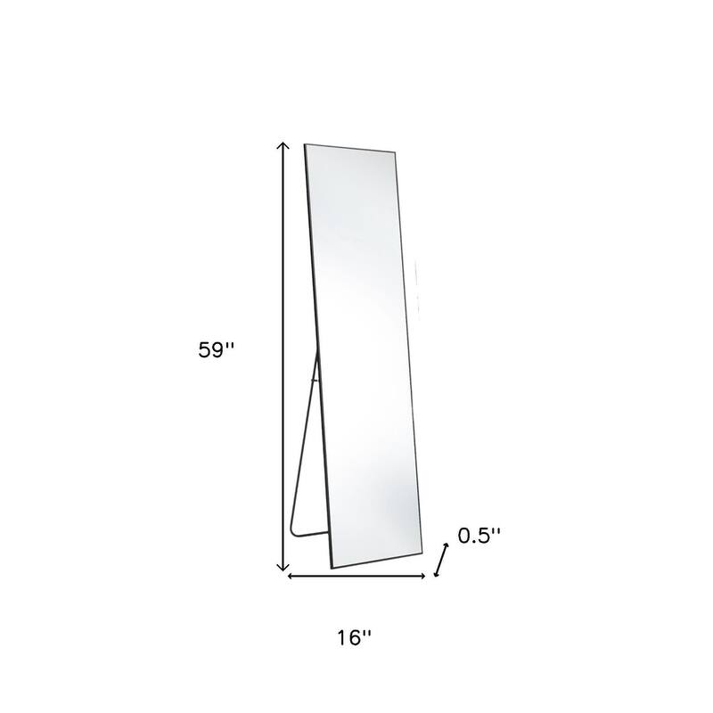 HomeRoots 59" Black Metal Freestanding and Wall Mount Framed Full Length Mirror - 16.00 in. x 59.00 in. x 0.50 in.