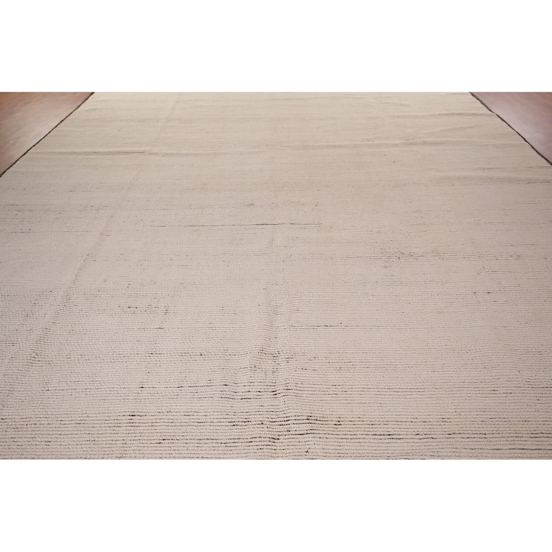 Ivory Moroccan Oriental Large Area Rug Hand-Knotted Wool Carpet - 12'0"x 18'7"