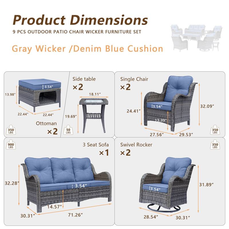 Outdoor Patio Furniture-Gray Wicker Outdoor Swivel Rocker Chairs Set