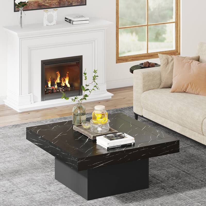 Farmhouse Coffee Table Square LED Coffee Table Engineered Wood Coffee Table