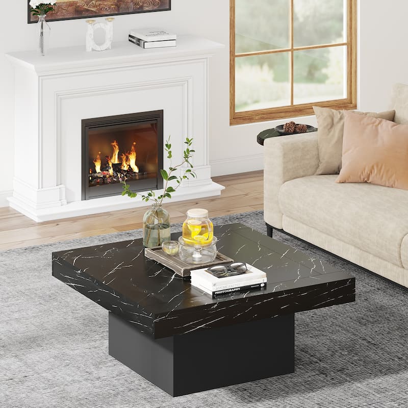 Farmhouse Square LED Coffee Table Engineered Wood Coffee Table for Living Room