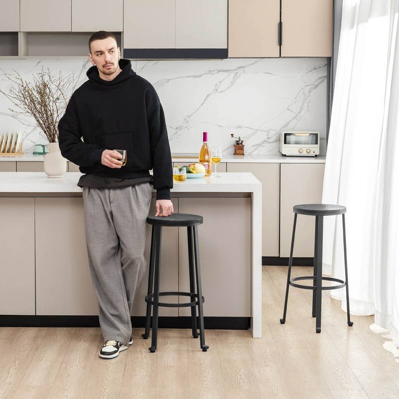 Glitzhome Industrial Rustic High Bar Stools with Wood Seat