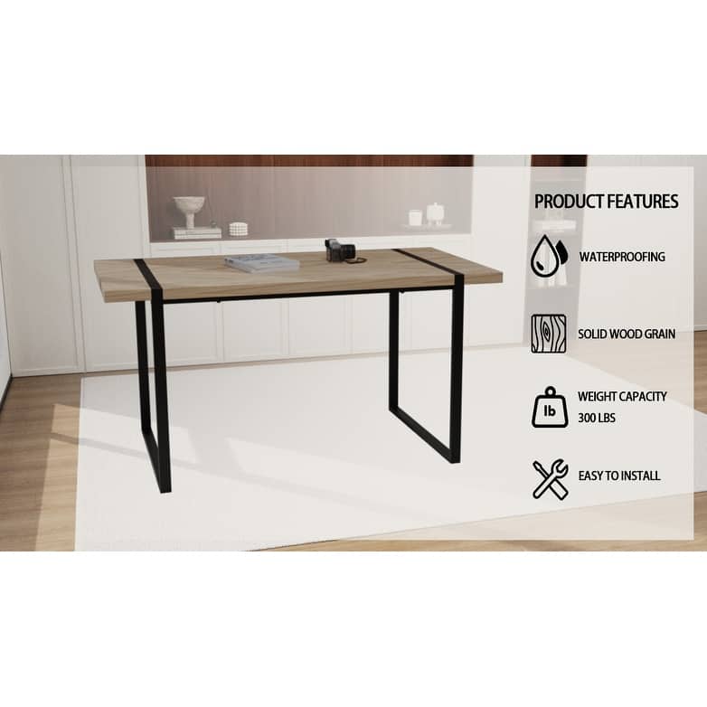 Modern 5-Piece Dining Set with Light Wood Rectangular Metal Base Table & 4 Square Corner Suede Chairs