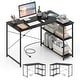 preview thumbnail 3 of 31, Costway L-Shaped Computer Desk with Power Outlets Adjustable shelf Black