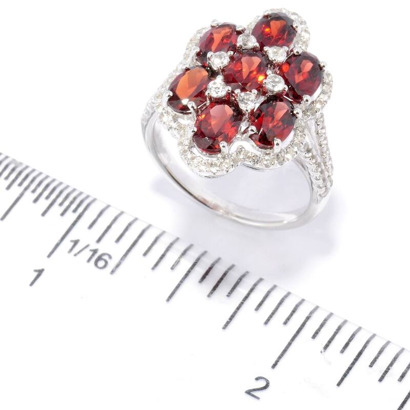 925 Sterling Silver Red Garnet and White Topaz Ring
