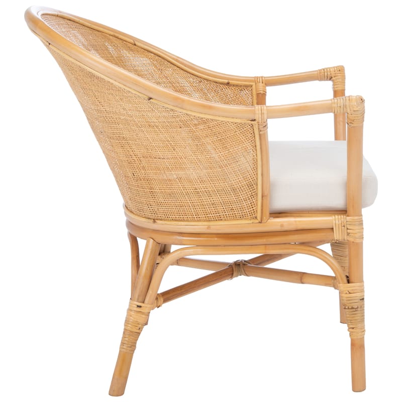 SAFAVIEH Vada Coastal Rattan Accent Chair with Cushion - 28.2" W x 27.2" L x 33.1" H - 28Wx27Dx33H