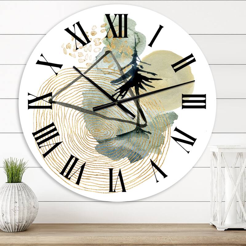 Designart 'Abstract Landscape Of Mountains Moon and Tree' Mid-Century Modern wall clock - 23 In. Wide x 23 In. High