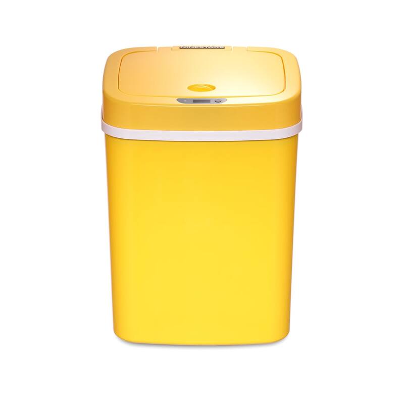 NINESTARS 3.2 Gallon Yellow Rectangular Motion Sensor Trash Can
