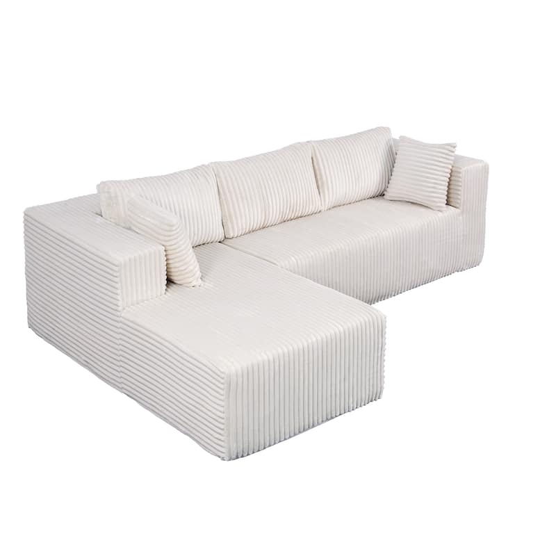 105" L-Shaped Compression Sofa, Beige, Foam, 6 Pillows, Vacuum-Packed, Space-Saving (Right Chaise)