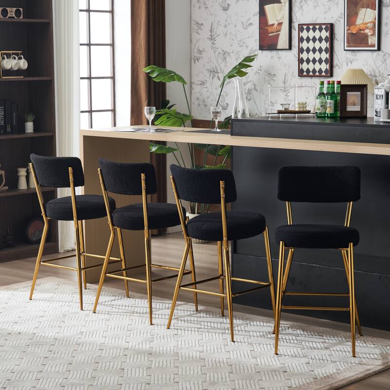 Set of 2 modern teddy fabric upholstered bar stools