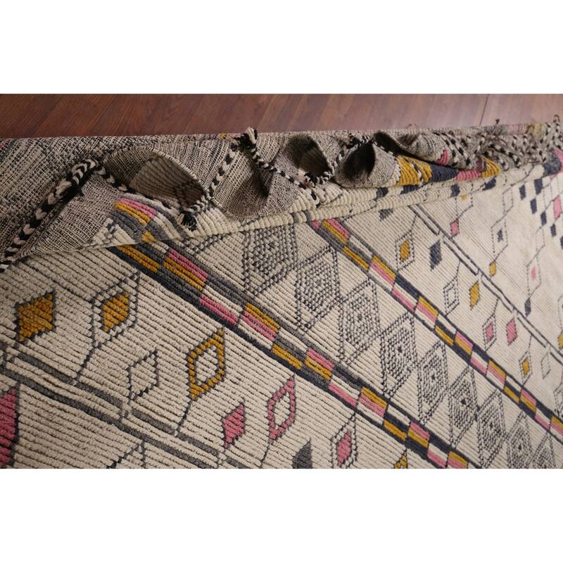Geometric Beige Moroccan Area Rug Handmade Modern Wool Carpet - 8'10"x 12'9"