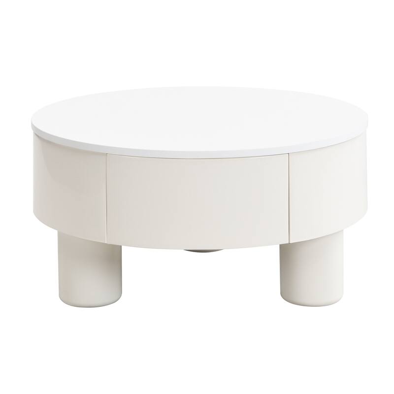 Nesting Coffee Table Set of 2, Round Coffee Table with Drawer, Circular Wood Center Table Set