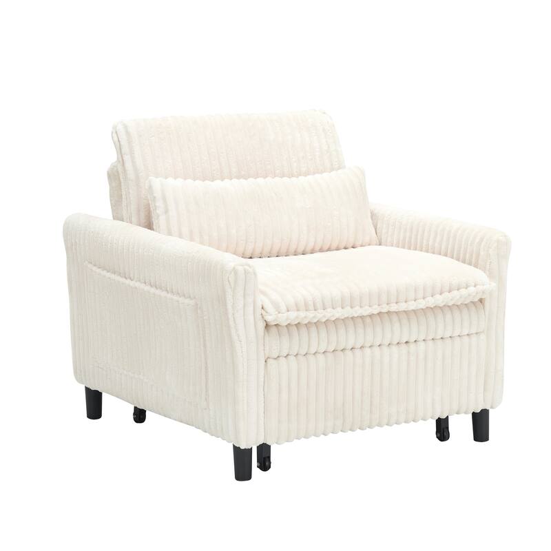 Corduroy Accent Chair Convertible Chaise Lounge, Single Sofa Chair Lounge Chair Pull-out Sleeper Sofa Bed