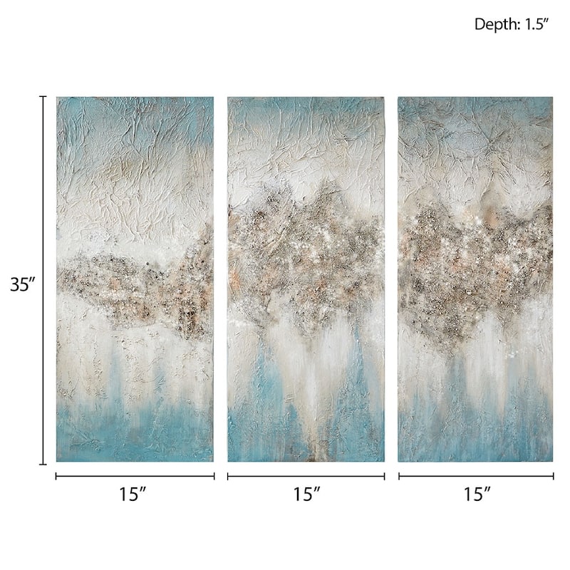 Heavily Embellished 3-piece Canvas Wall Art Set - Blue