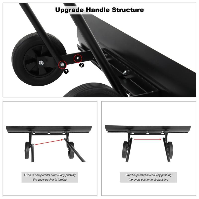 39 in. Black Snow Shovel Rolling Snow Pusher with 2 Wheels - 37.37 x 7.87 inch
