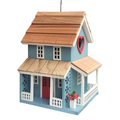 Home Bazaar 8" x 6.25" x 6.25" Lovers Lane Cottage Birdhouse in blue - 6.25"x8"x6.25"