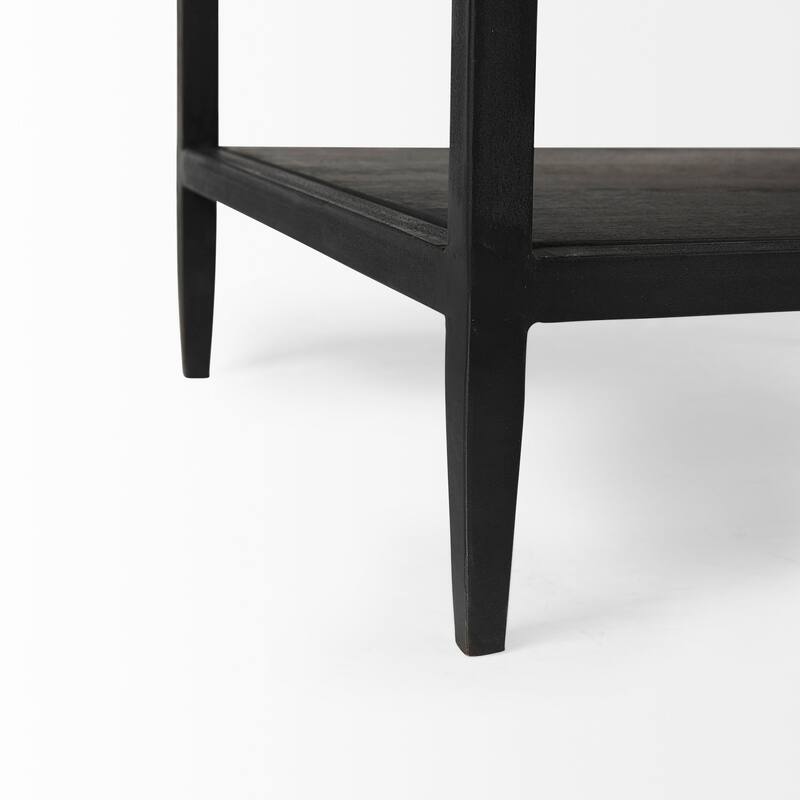 Divina Dark Brown Solid Wood With White Marble Top Side Table