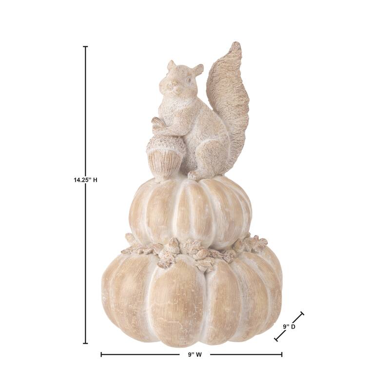 14" Resin Squirrel On Pumpkin Stack - 45%POLYRESIN+55%NATUAL STONEPOWDER