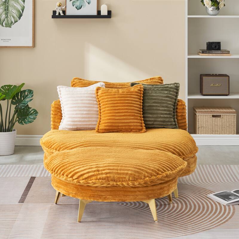 Comfortable Upholstered Armless Chair with Ottoman - Yellow