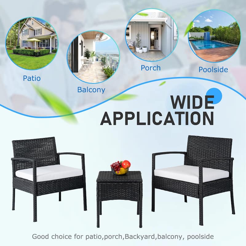 3 PCS Outdoor Patio Bistro, Rattan Conversation Chairs Set, Balcony Furniture Set - 28"H x 23.3"W x 23.3"D
