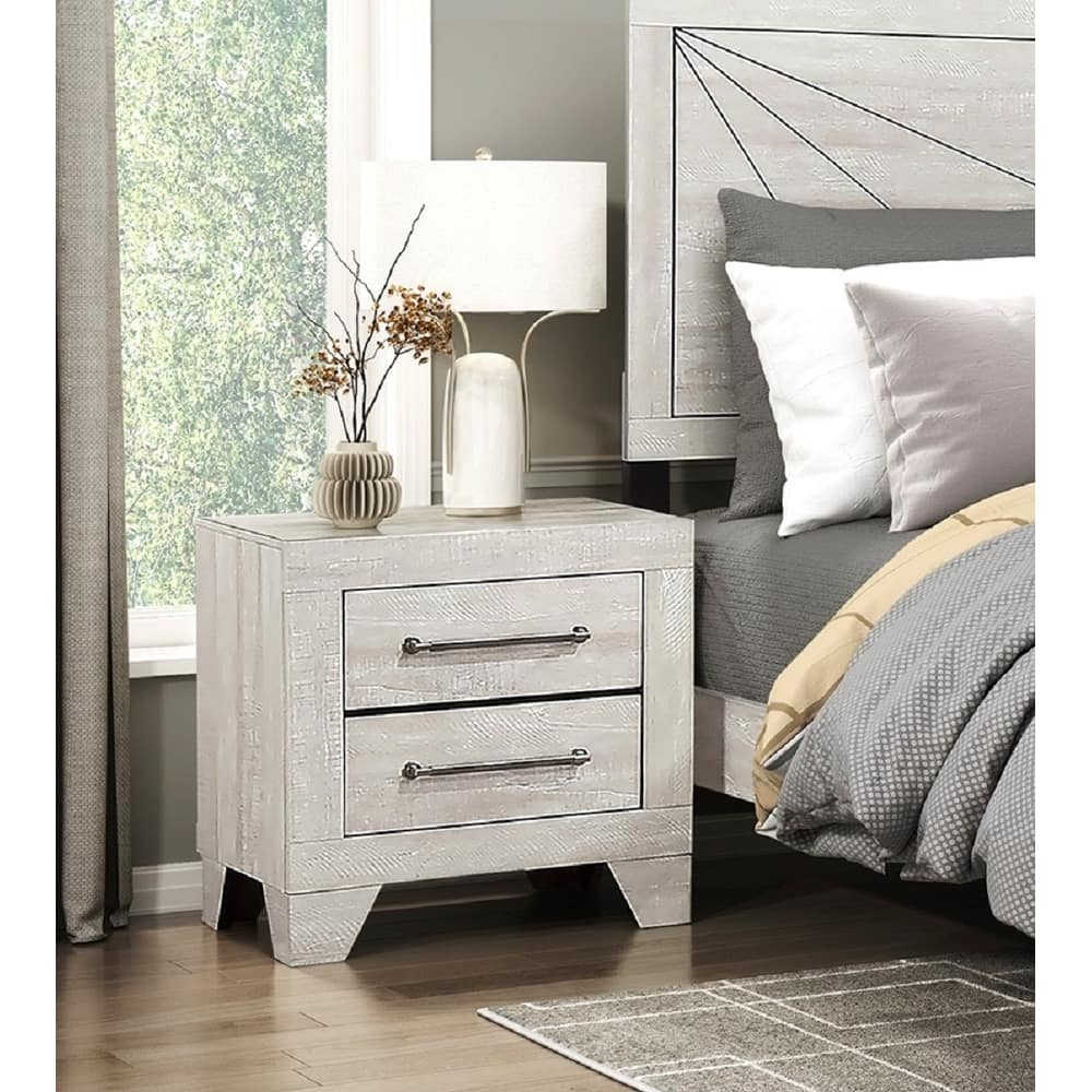 Contemporary Gray Oak Finish Nightstand with 2x Drawers Wooden Bedroom Furniture 1pc