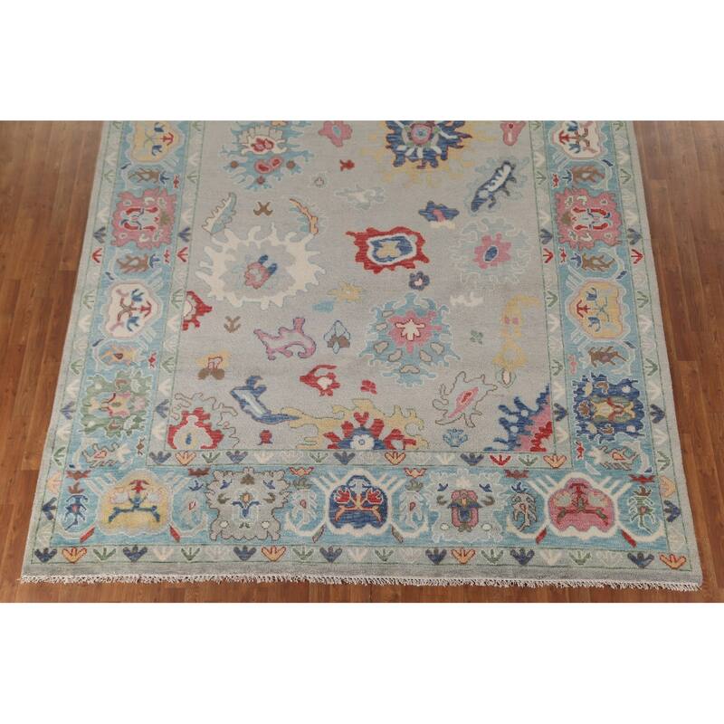 All-Over Oushak Oriental Area Rug Hand-Knotted Wool Carpet - 9'0" x 11'8"