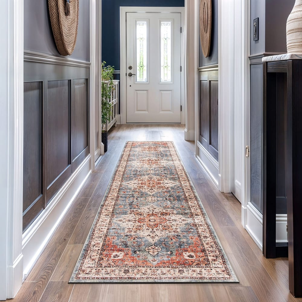 World Rug Gallery Traditional Distressed Washable Non-Slip Area Rug