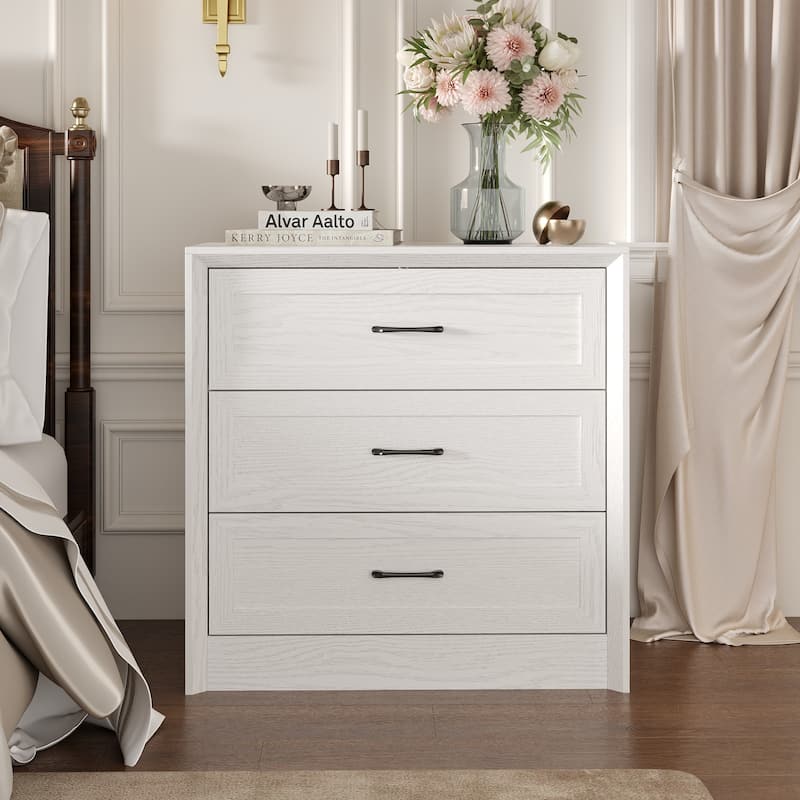 Modern 3-Drawer Wood Dresser for Bedroom, Wide Storage Chest with Metal Handles, Nightstand Cabinet