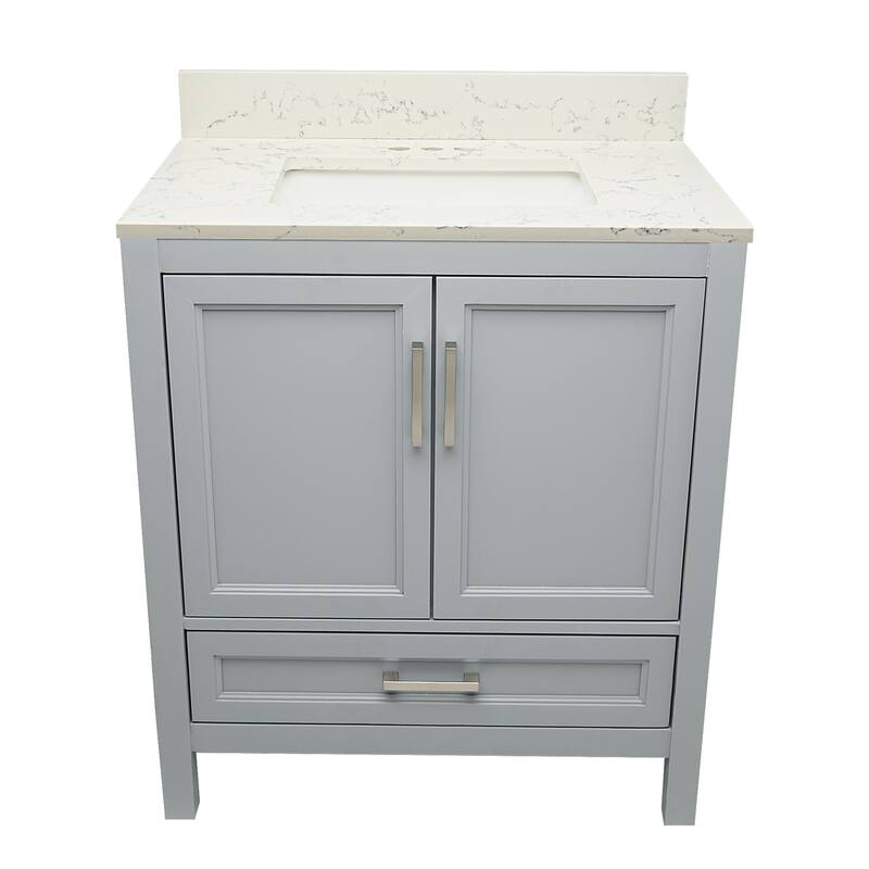 Nevado 37" Bathroom Vanity with Cultured Marble Vanity Top Sink in White with White Basin - Grey - Lyra White