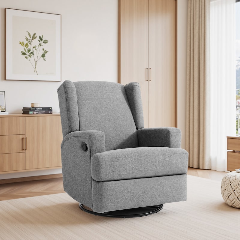 UIXE Upholstered Modern Swivel Glider Rocker Recliner - Chenille-Light Grey-single