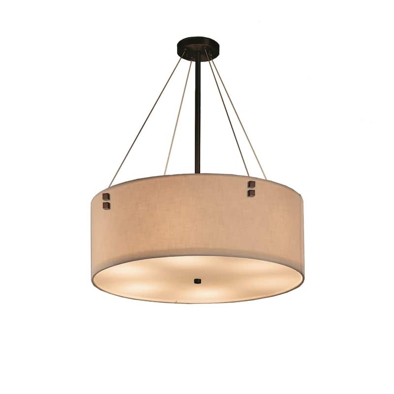 Justice Design Textile Finials 6-light Dark Bronze Pendant, Cream Shade - Dark Bronze, Cream