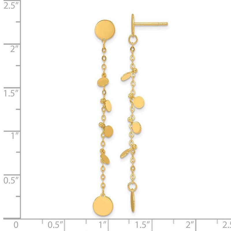 Curata 14k Yellow Gold 57x6mm Disc and Bead Dangle Post Earrings