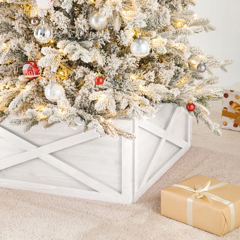 Glitzhome 22"L/26"L/32"L Handcrafted Wooden Christmas Tree Collars