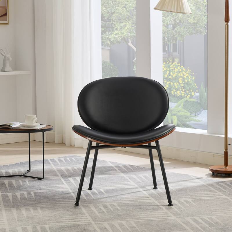 GDF Studio - Shells Mid-Century Modern Fabric Lounge Chair with Walnut Wood Base and Comfortable Curved Backrest